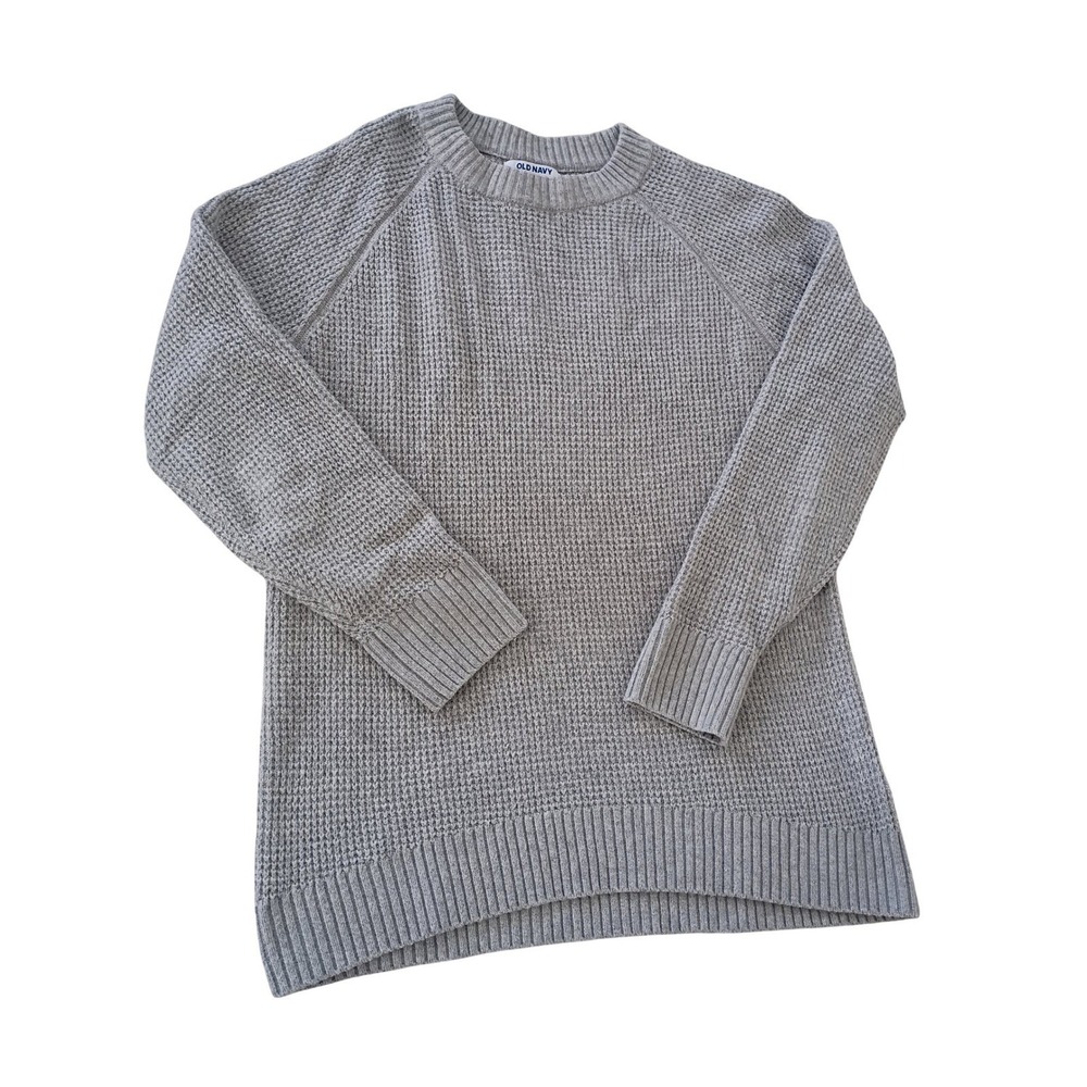 Old Navy Light Grey Cotton Heather Waffle Knit Crewneck Sweater Soft Size S/M - Picture 5 of 13